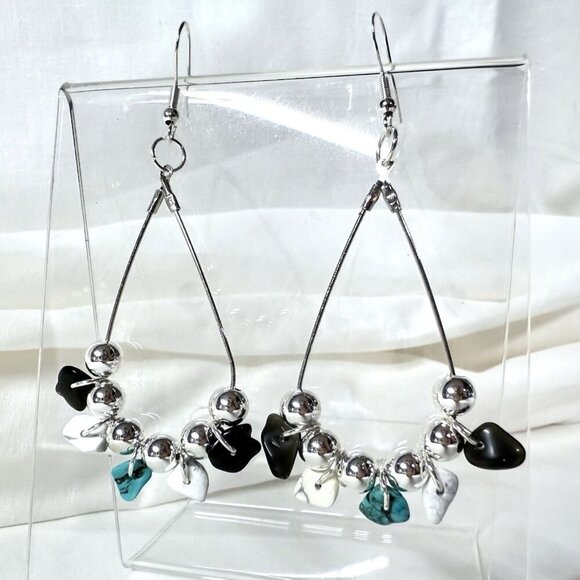 Reimagined Jewelry - Sterling Silver Turquoise Quartz Agate Dangle Earrings